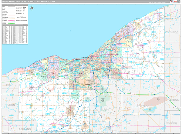 Cleveland-Elyria Metro Area Wall Map Premium Style